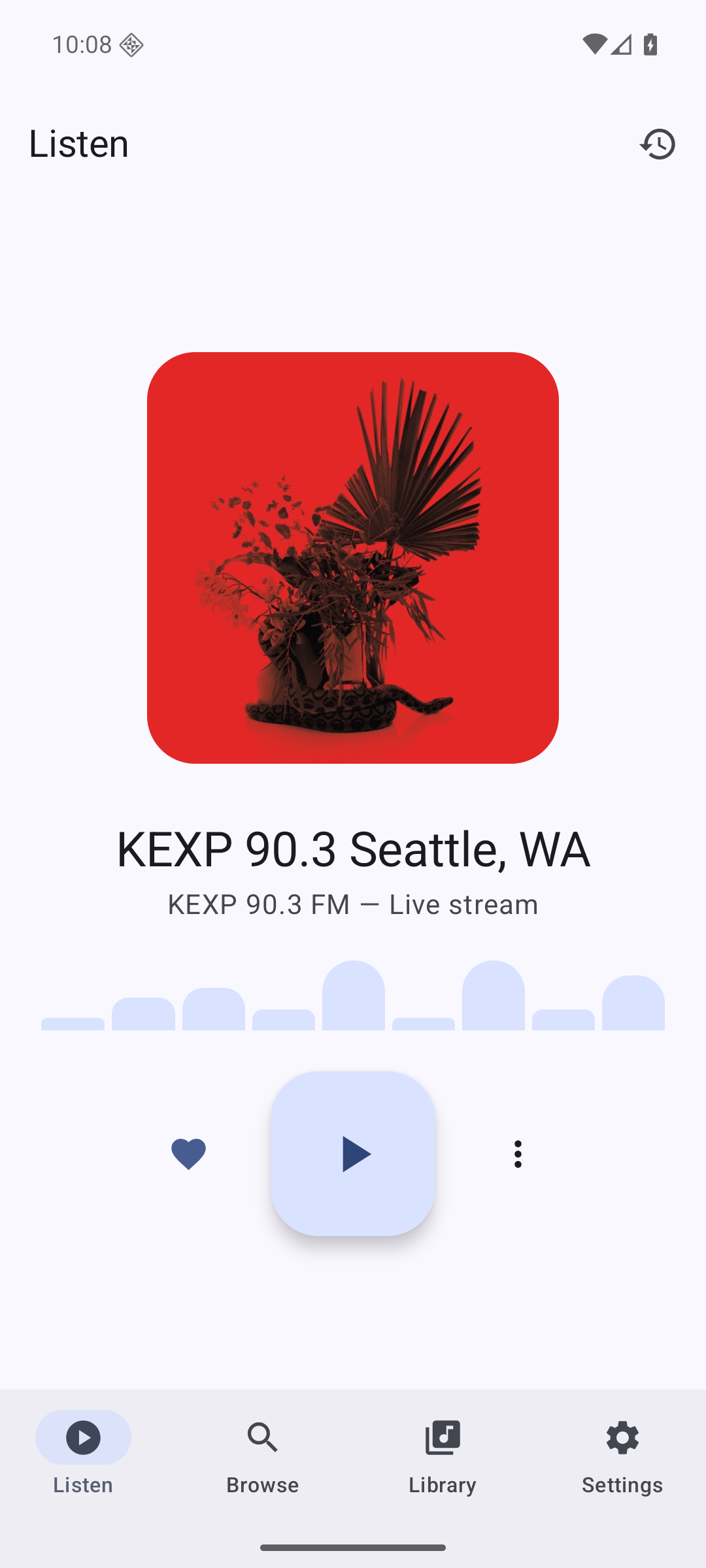 Shoutkit playing KEXP 90.3 Seattle with playback controls